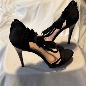 Juicy Couture Black Satin-Style Strappy Heels w/ Flower Accent, Size 9, Y2K Glam